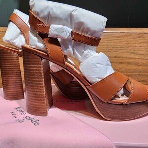 Kate Spade Womens Platform Sandals Brown Leather Chunky Block Heel Shoe Size 7.5